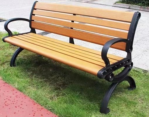 Outdoor Modern Lounge Kayu Panjang Bangku Penyimpanan WPC Meja Kursi Taman Taman Umum Kayu Logam Besi Baja Plastik